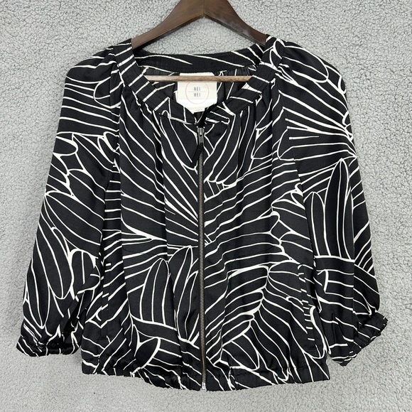 Anthro Hei Hei Black‎ Geometric Zip Up Boho Flowy Top Womens Small Boho Hippie - Picture 1 of 6